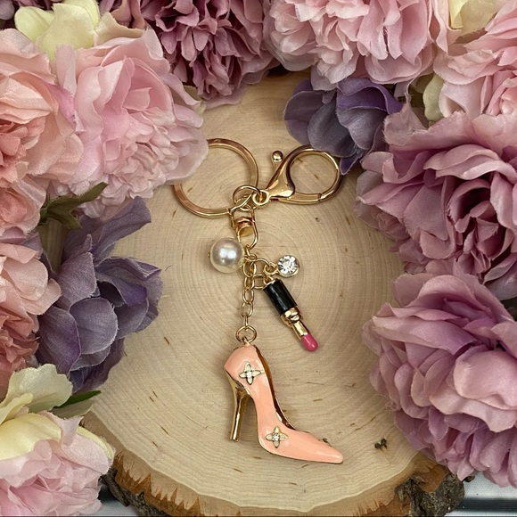 Glam Keychain with Pink High Heel Shoe & Lipstick - Picture 6 of 15